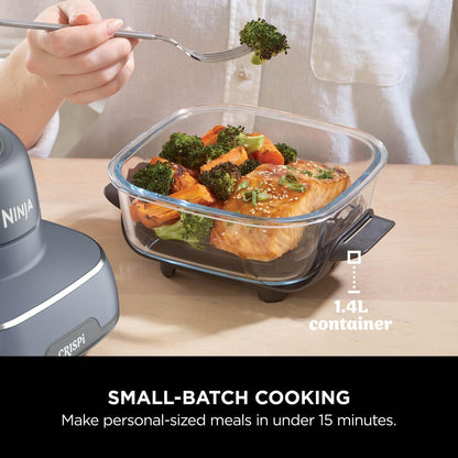 Ninja  Portable Air Fryer, 3.8L, 4-In-1: Air Fry, Roast, Keep Warm, Recrisp, Space Saving Compact Design, 2X Removable Glass Containers & Lids, 1700W, Cyber Space Blue FN101UKGY