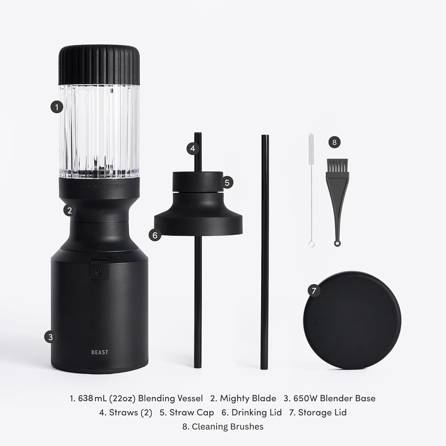 Mighty 650| Premium Compact Personal Blender | Smoothies, Shakes, Dressings, Sauces | Includes Extra Vessels, Lids and Straws | 650W (Black)