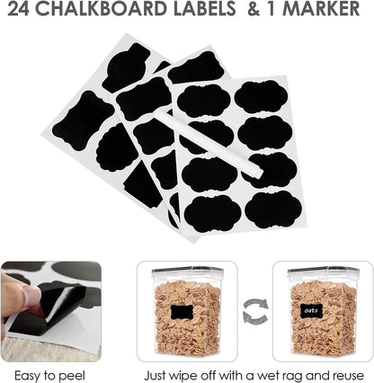 Set of 24 Airtight Food Storage Containers & Kitchen Storage Containers, Bpa-Free Plastic Containers for Flour, Sugar and Baking Supplies, with 24 Labels (Black)