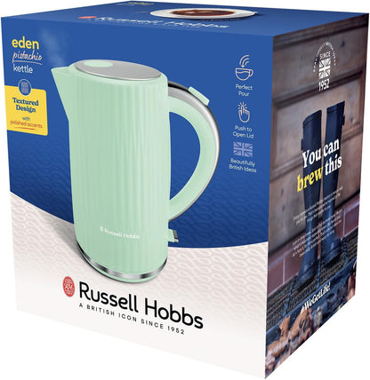 Russell Hobbs Electric Kettle (Hot Water, Tea or Coffee, 1.7L, Push to Open Lid, Perfect Pour Spout, Removable Washable Filter, Illuminated Switch, Chrome Accents, Pistachio, 3000W) Eden 27364