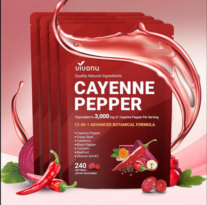 VivoNu Cayenne Pepper Softgels 240 Count Vitamin D3 K2 E Supplement