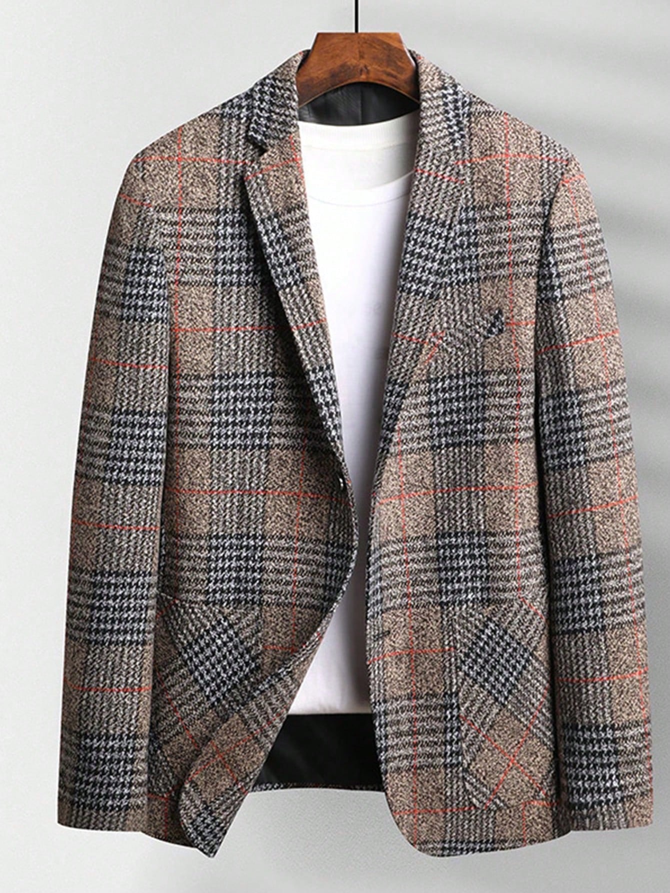 Men Plaid Print Lapel Neck Blazer without Tee