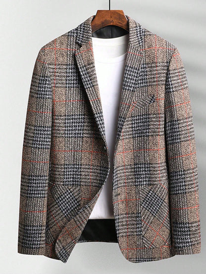 Men Plaid Print Lapel Neck Blazer without Tee