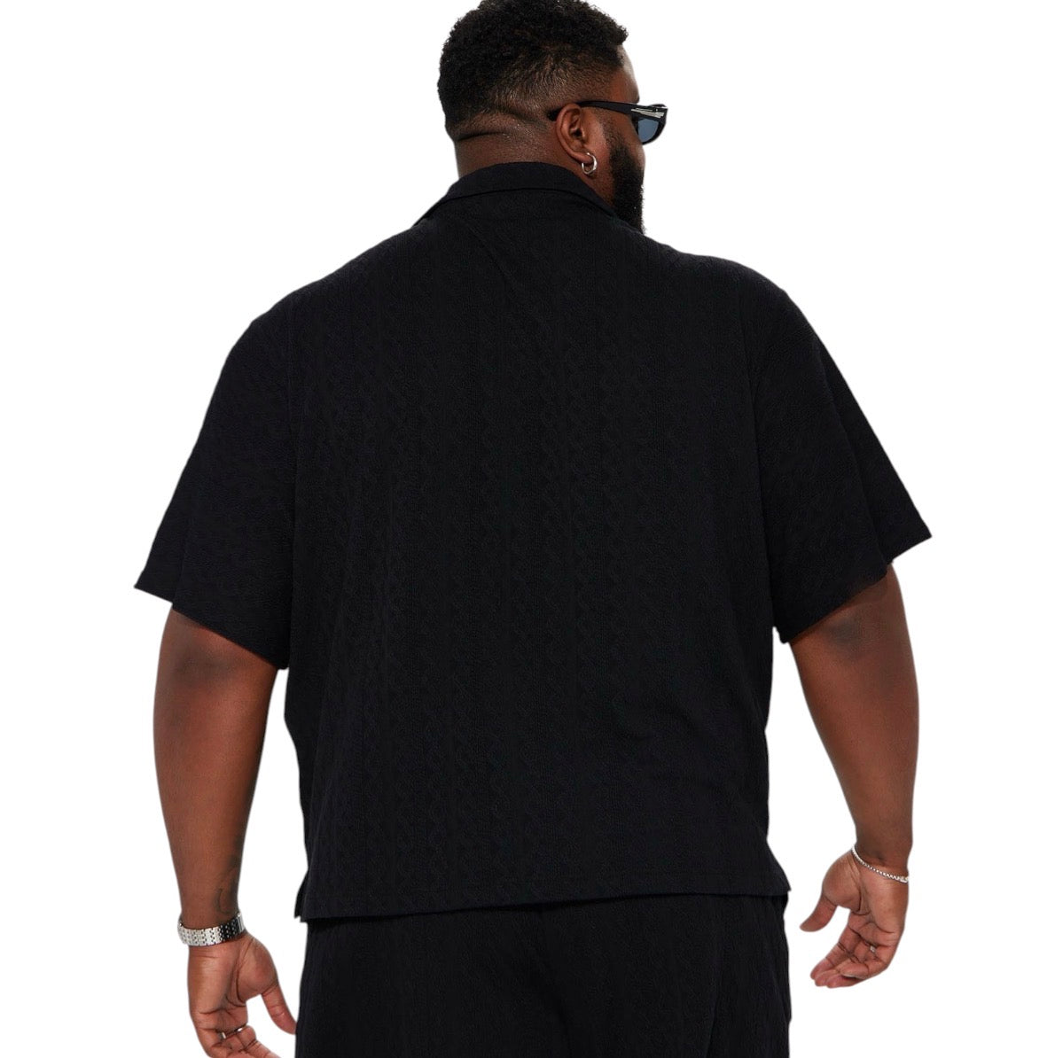 Check My Bank Statement Knit Short Sleeve Button Up Black