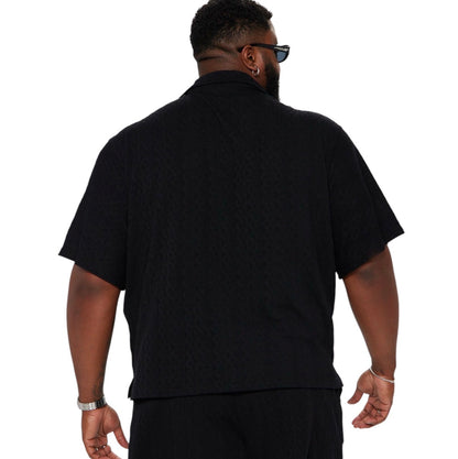Check My Bank Statement Knit Short Sleeve Button Up Black