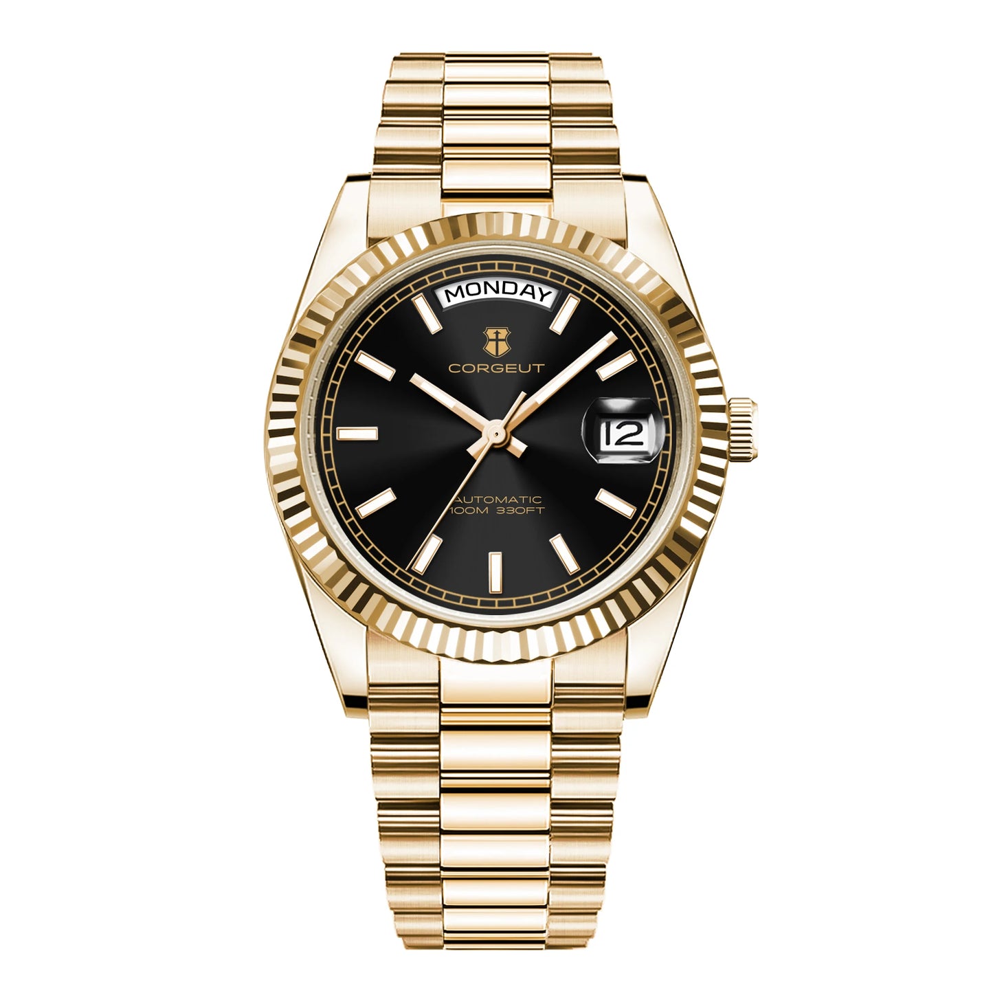 NH36 Mechanical Men'S Watch Date of the Week Show President Chain Strap Steel Case Watch Threaded Arc Bezel Waterp