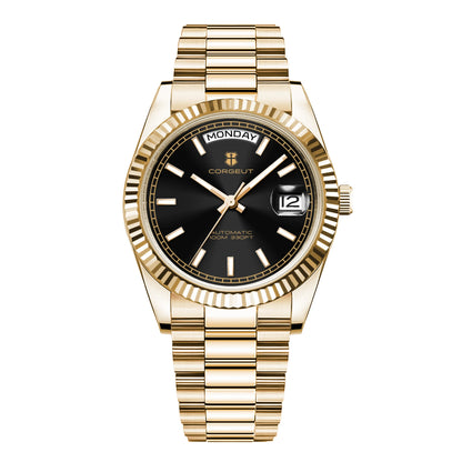 NH36 Mechanical Men'S Watch Date of the Week Show President Chain Strap Steel Case Watch Threaded Arc Bezel Waterp