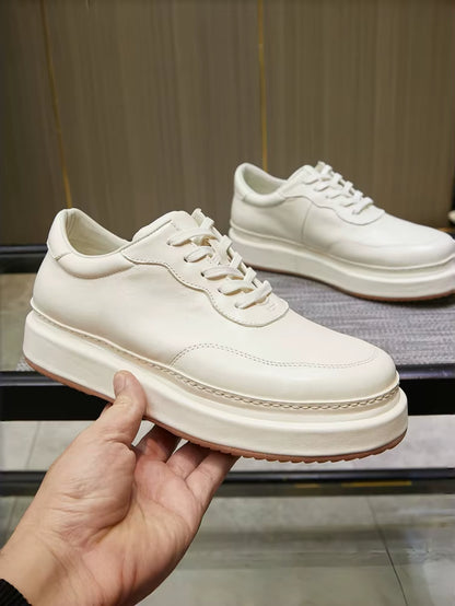 Spring New Men'S Horse Leather Thick Soled Simple British Style White Casual Board Shoes