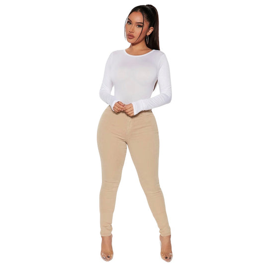 Classic High Waist Skinny Jeans Khaki