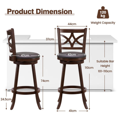 Swivel Counter Height Bar Stools with Backrest and Footrest - 61/74 cm