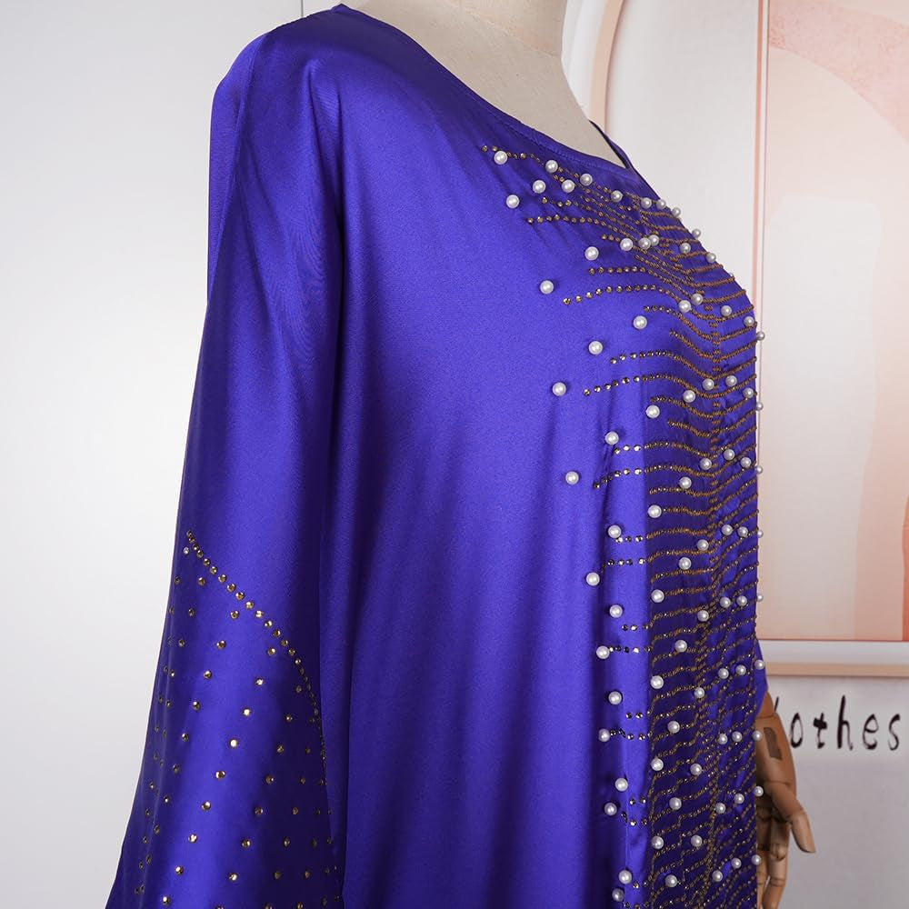 African Dresses for Women Fashion Beading Rhinestone Kaftan Maxi Dress