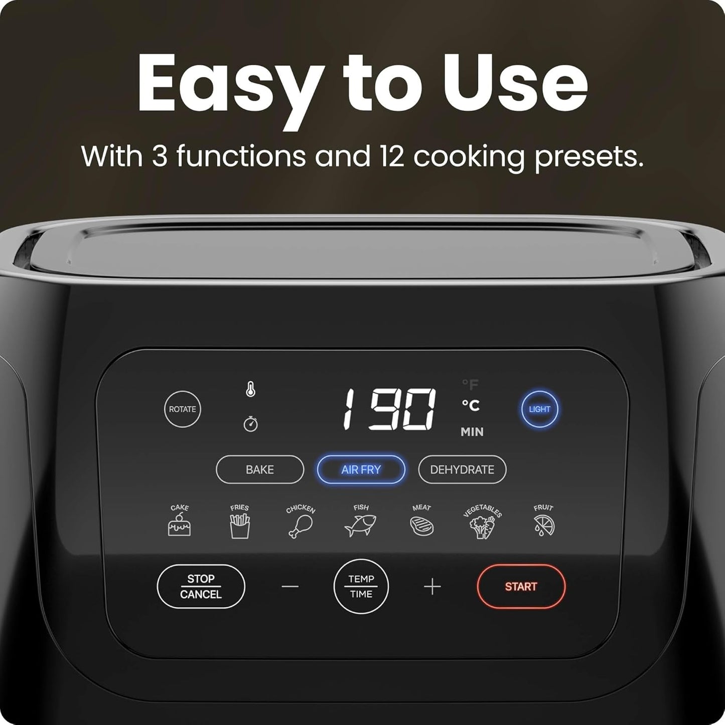 5 in 1 Air Fryer Oven with Rotisserie, 10L 1800W, 17 Presets Air Fry, Dehydrator, Roast, Bake, Family Size Large Air Fryer with Auto Shutoff and View Window, Black