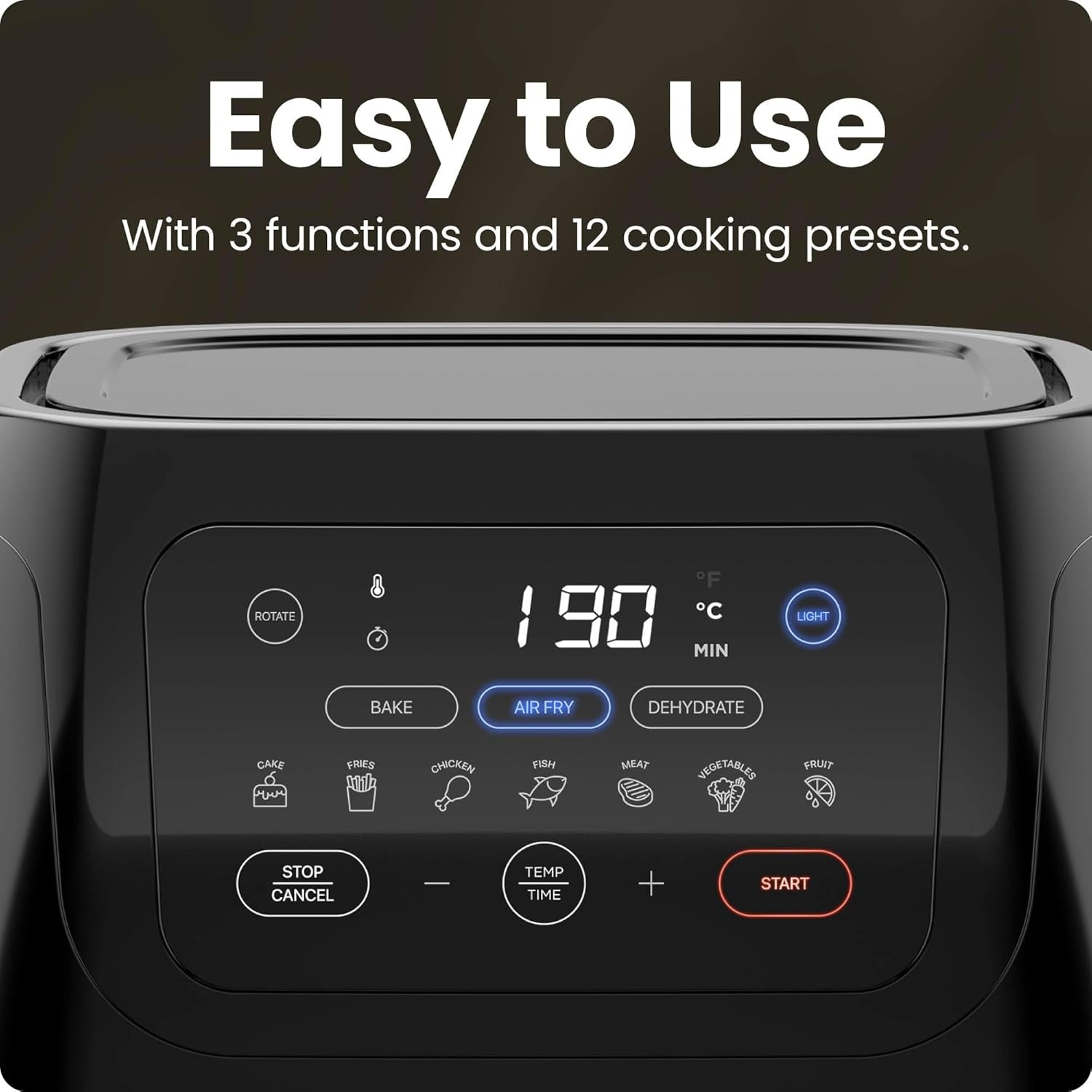 5 in 1 Air Fryer Oven with Rotisserie, 10L 1800W, 17 Presets Air Fry, Dehydrator, Roast, Bake, Family Size Large Air Fryer with Auto Shutoff and View Window, Black
