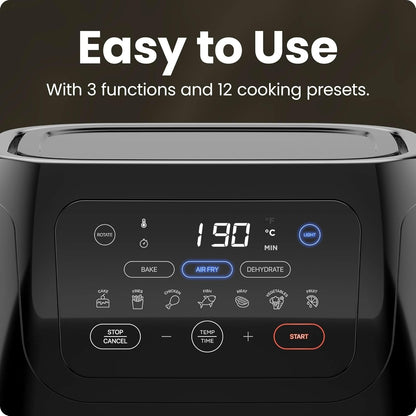 5 in 1 Air Fryer Oven with Rotisserie, 10L 1800W, 17 Presets Air Fry, Dehydrator, Roast, Bake, Family Size Large Air Fryer with Auto Shutoff and View Window, Black