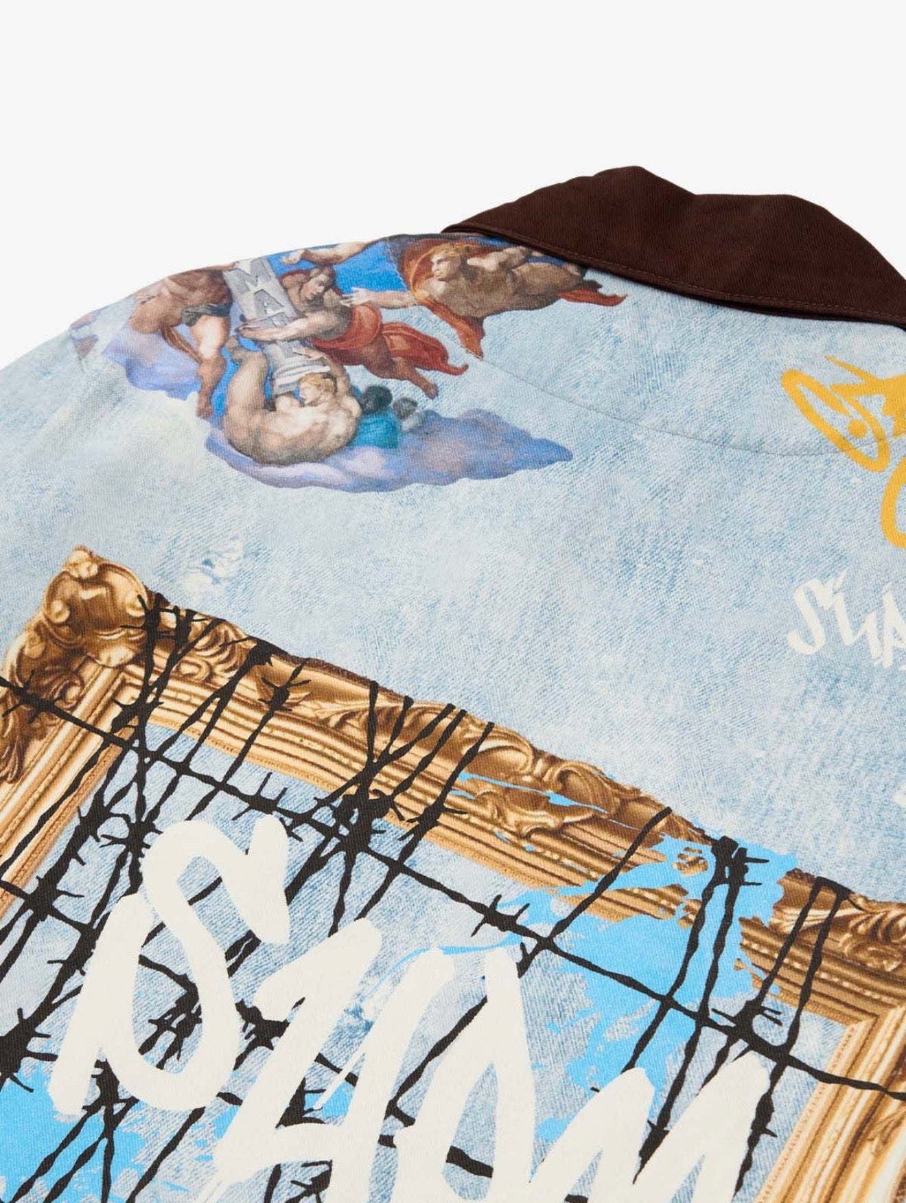 ARTISTIC PATCHES GRAPHIC DISTRESSED DENIM JACKET