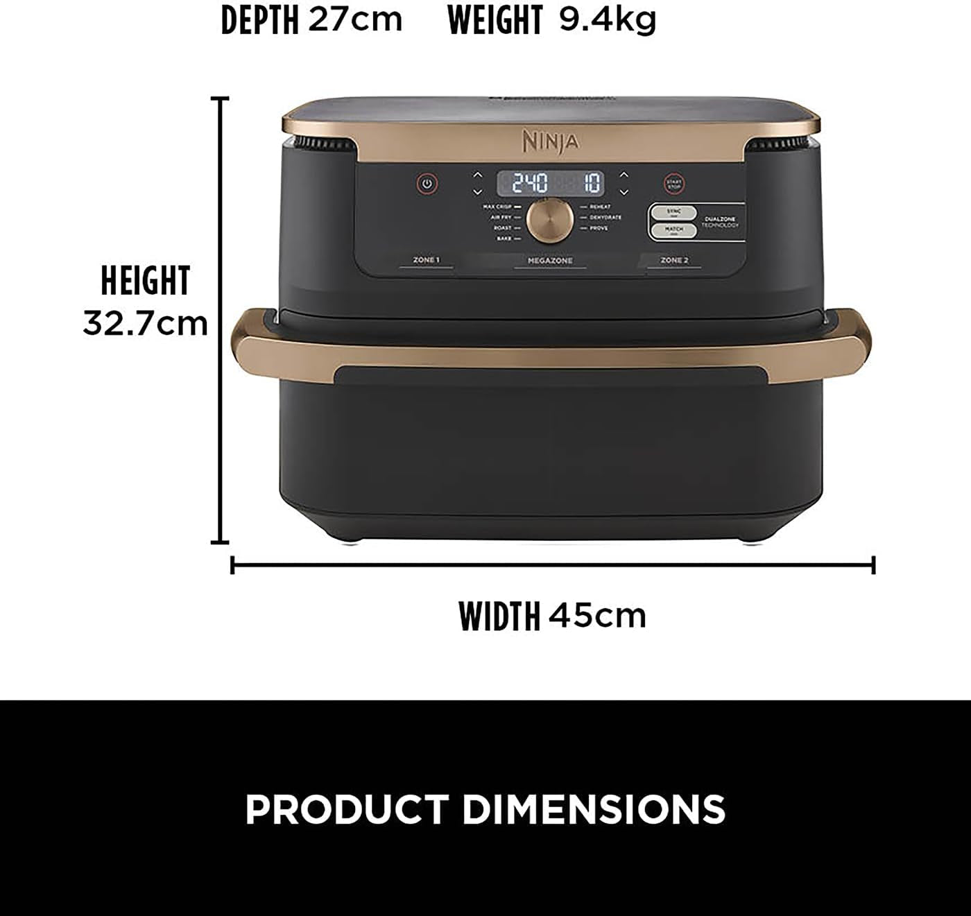 Foodi Flexdrawer Air Fryer, Dual Zone with Removable Divider, Large 10.4L Drawer, 7-In-1, Air-Fryer, Air Fry, Roast, Bake, Crisp, Non-Stick Dishwasher Safe Parts, Black and Copper, AF500UKCP