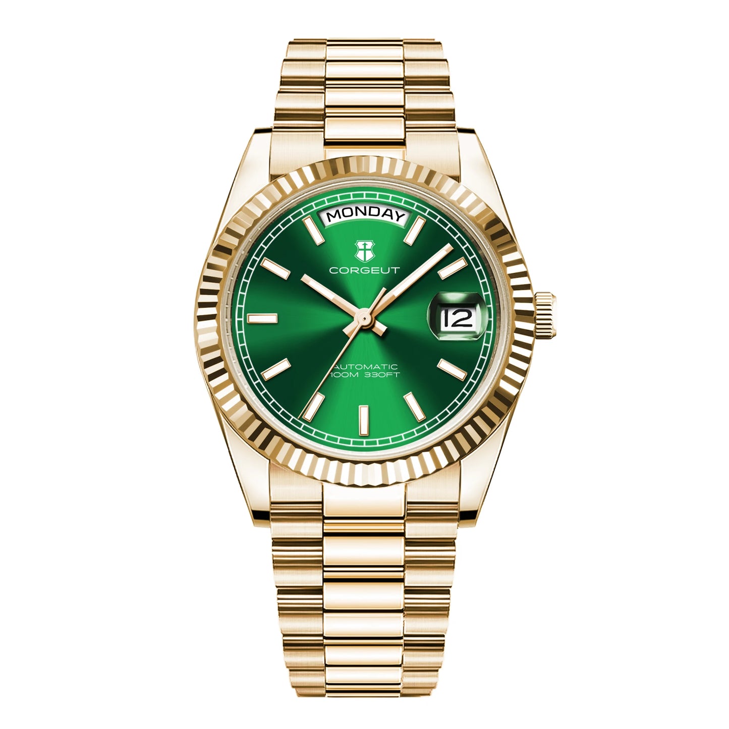 NH36 Mechanical Men'S Watch Date of the Week Show President Chain Strap Steel Case Watch Threaded Arc Bezel Waterp