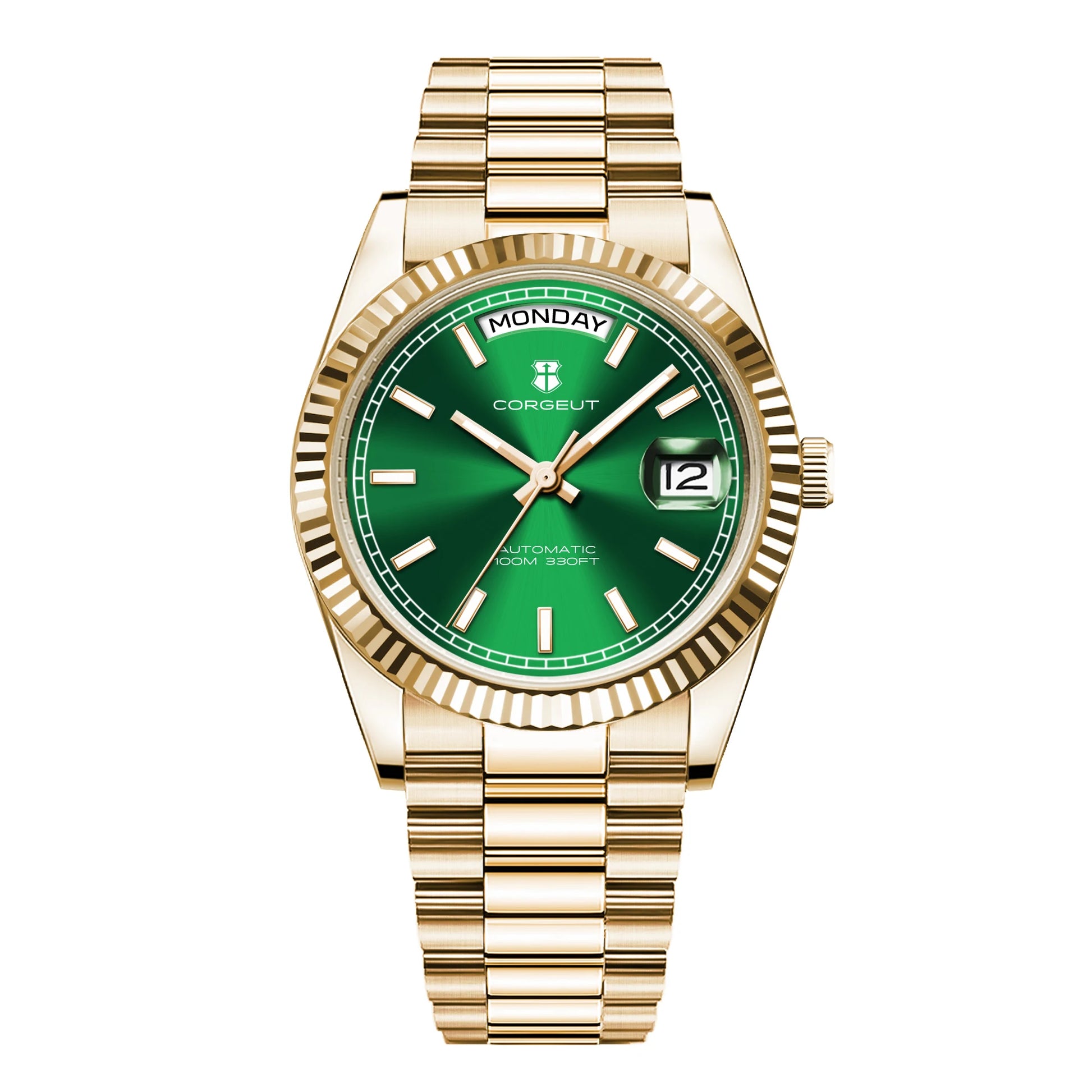 NH36 Mechanical Men'S Watch Date of the Week Show President Chain Strap Steel Case Watch Threaded Arc Bezel Waterp