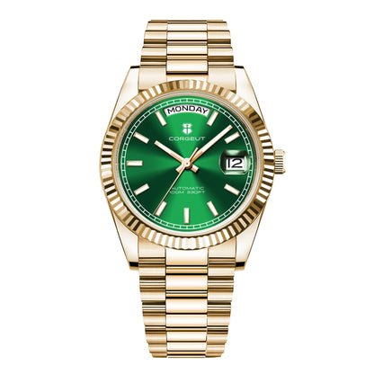 NH36 Mechanical Men'S Watch Date of the Week Show President Chain Strap Steel Case Watch Threaded Arc Bezel Waterp