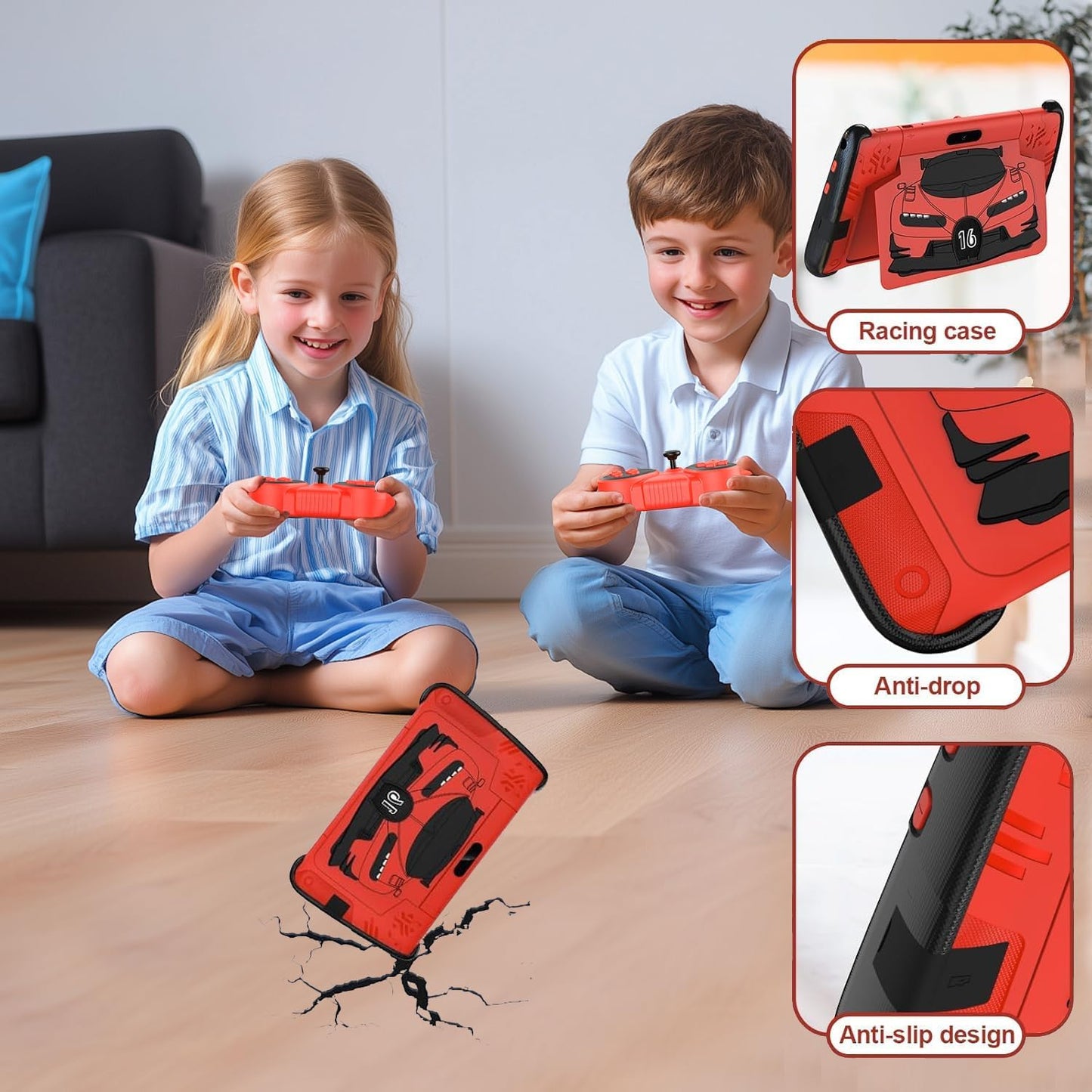 7 Inch Kids Tablets, Wifi Tablets for Kids, 8GB RAM, 32GB Rom,(Expandable 512GB), Toddler Tablet, Parental Control, Android 15, Sports Car Design, Toddler Tablet PC with Two Gamepad(Red).