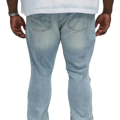 Apex Splotter Ripped Stacked Skinny Flare Jeans Light Blue Wash