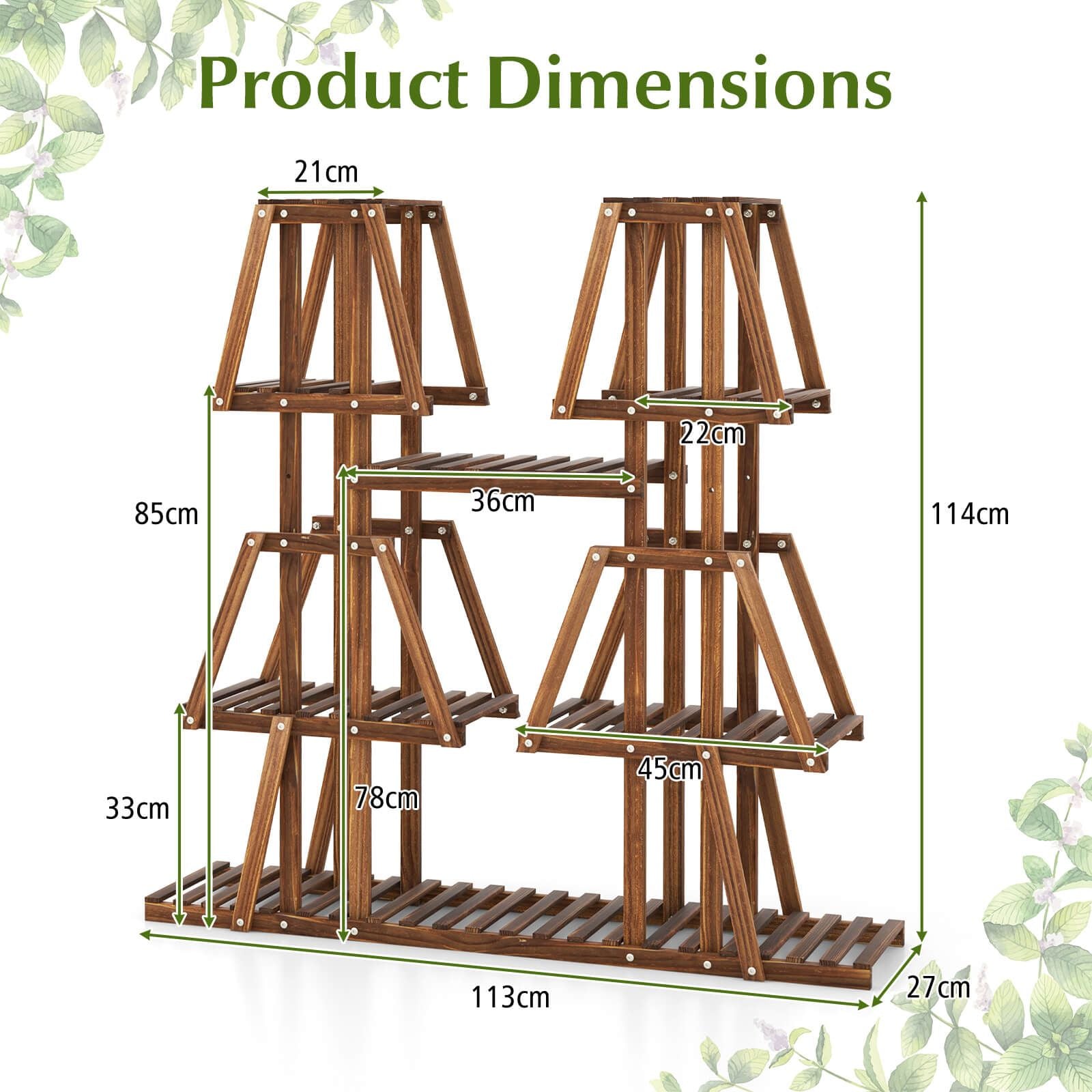 114 cm Tall Wooden Plant Stand with 5 Tiers for 10 Potted Plants