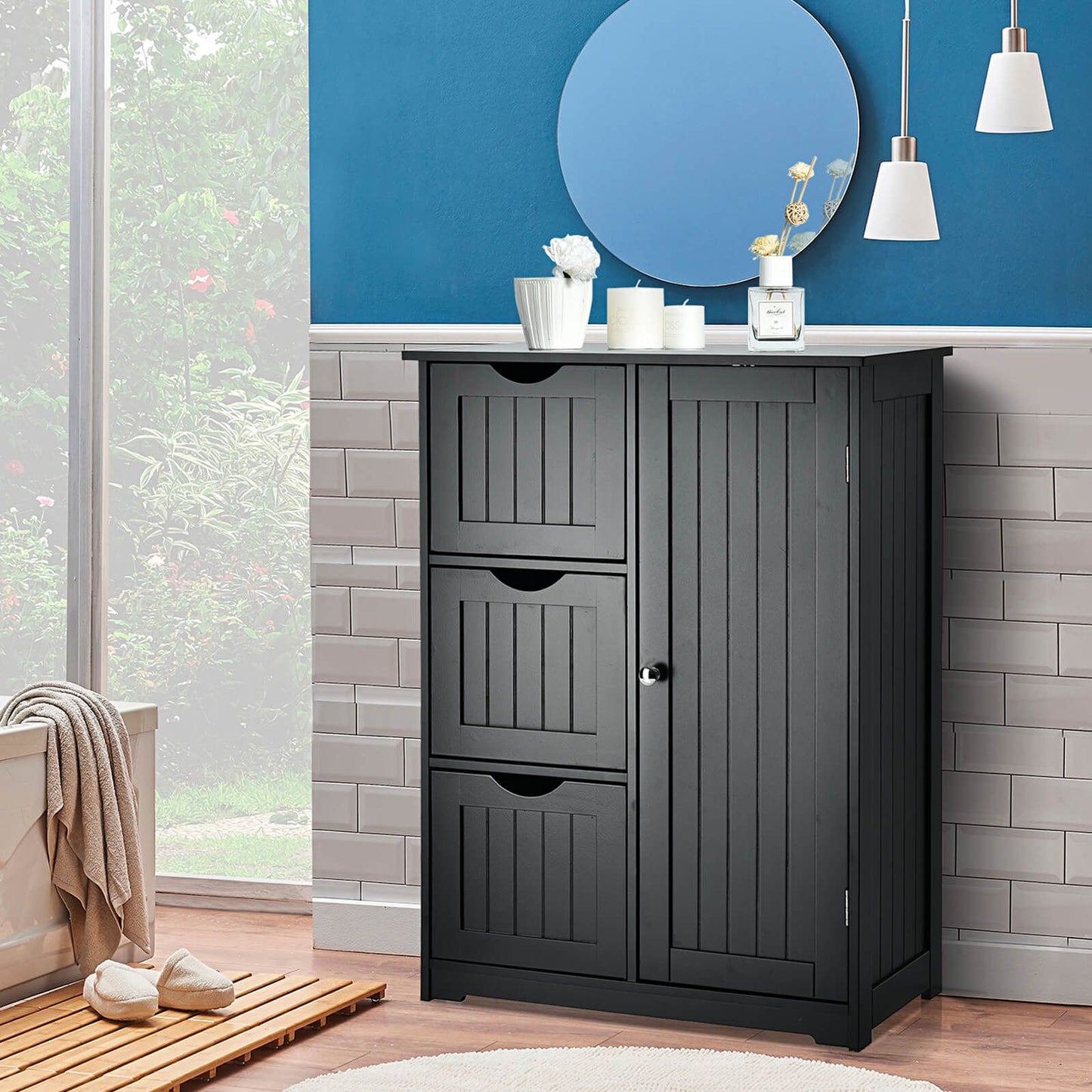 Freestanding Bathroom Cabinet with One Door and Three Drawers