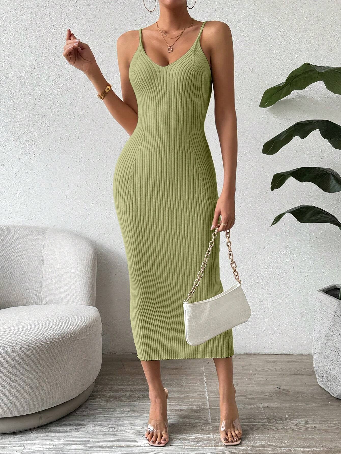 Raffinée Women's Elegant Solid Color Slim Fit Sleeveless Knit Sweater Dress