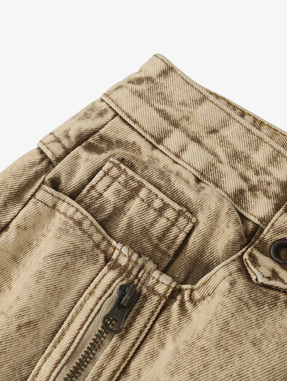 DISTRESSED RAW-EDGE PANEL SCULPTED WIDE-LEG JEANS