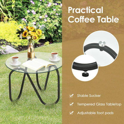 3-Piece Rattan Patio Furniture Set Featuring Two Armchairs and a Glass Coffee Table