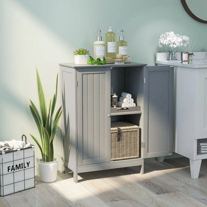 Double Door Bathroom Floor Cabinet with Adjustable Shelving