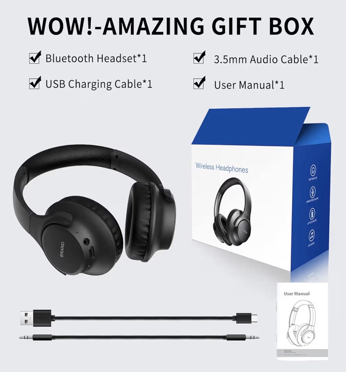 KVIDIO Bluetooth Wireless Over-Ear Headphones 65H Battery Wired & Wireless