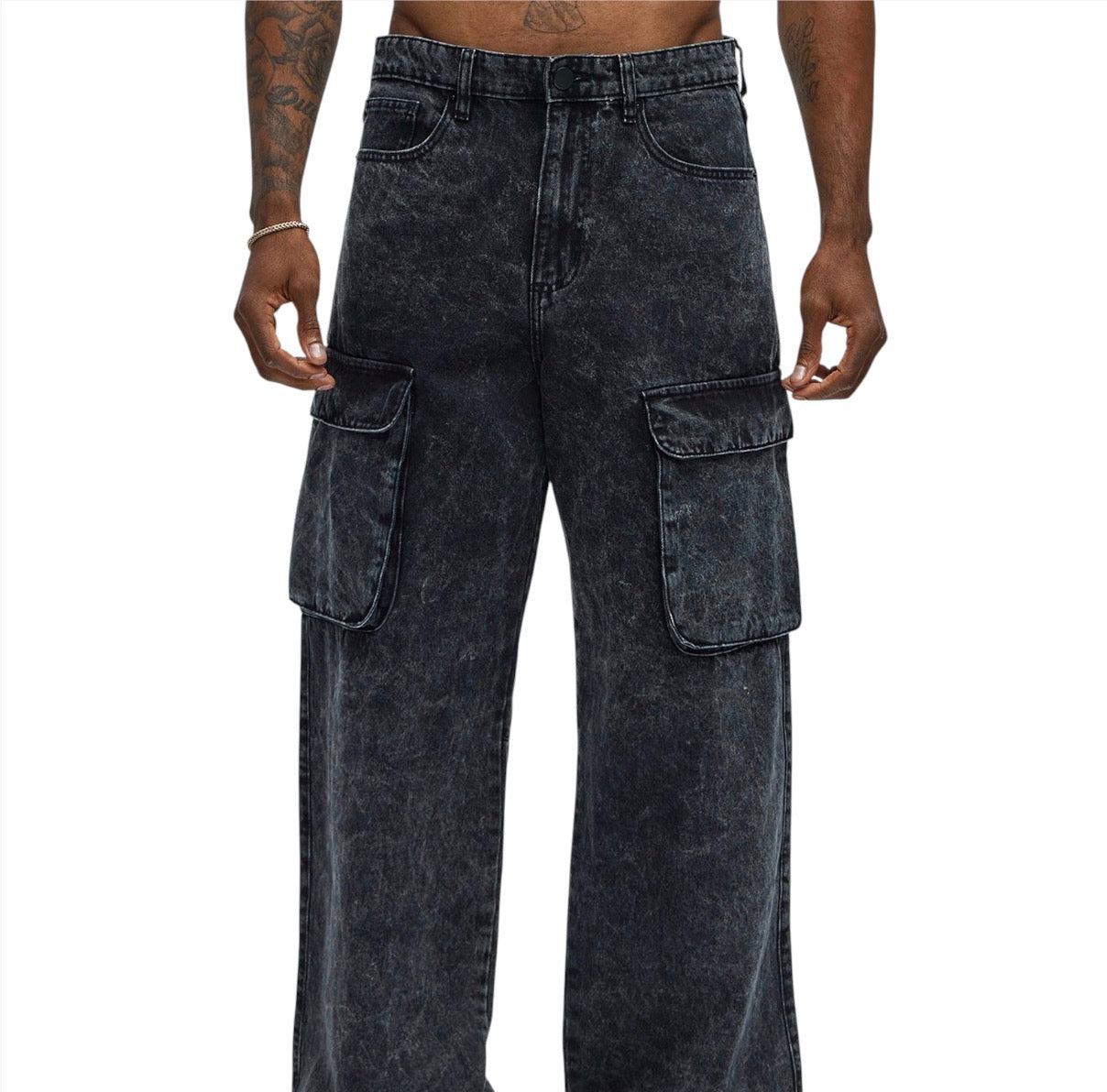 Baggy Clover Cargo Jeans Black