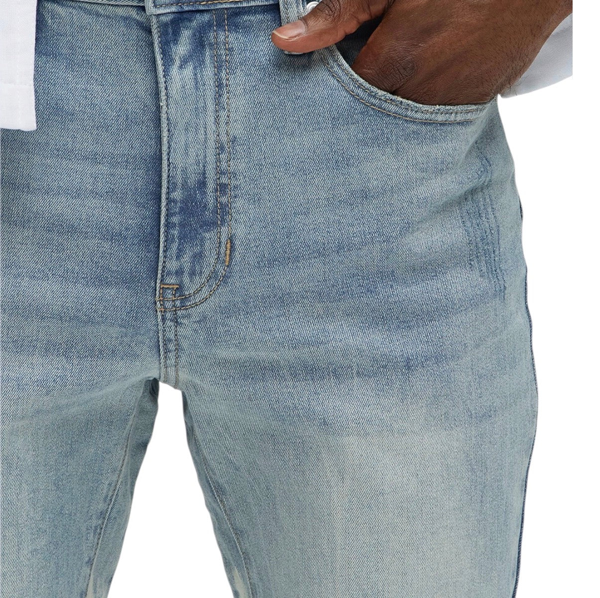 Apex Splotter Ripped Stacked Skinny Flare Jeans Light Blue Wash