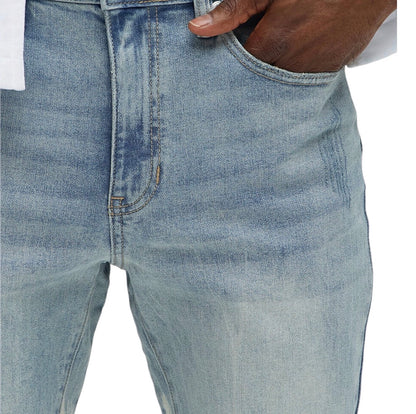 Apex Splotter Ripped Stacked Skinny Flare Jeans Light Blue Wash