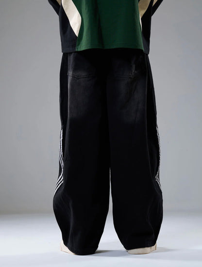 DENIM CONTRAST STRIPED STITCHING BARREL JEANS