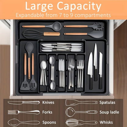 Black Expandable Kitchen Utensil Drawer Storage Box