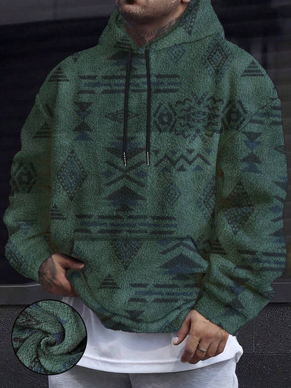 Men'S Totem Print Hooded Sherpa Fleece Sweatshirt