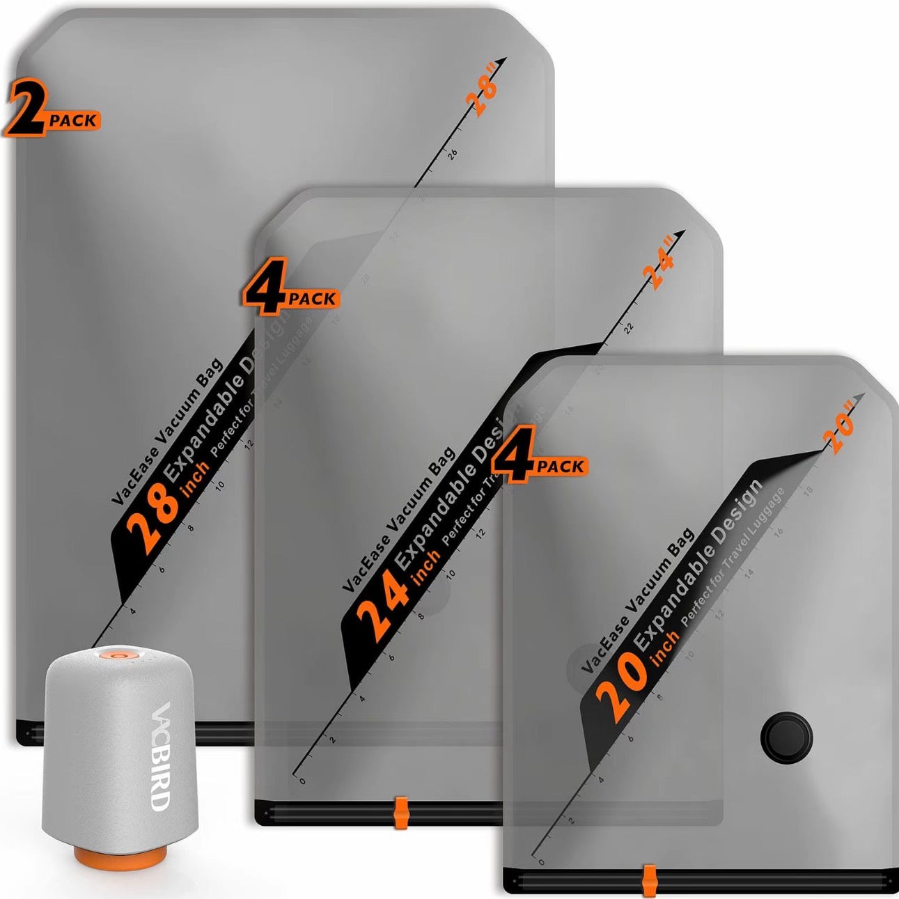 Vacbird Vacuum Compression Storage Bags with Rechargeable Electric Pump