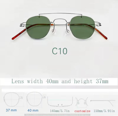 Retro style handmade screw free UV400 polygonal sunglasses ultra light vintage fashion double nose bridge sunnies