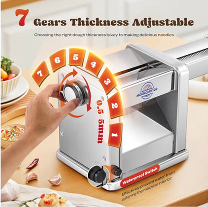 Moongiantgo Electric Pasta Maker Stainless Steel Puff Puller with 3 Blades 2 mm/4 mm/6.5 mm for Spaghetti, Fettuccine, Ravioli, 7 Degree of Adjustable Thickness for Home Use (3 Blades)