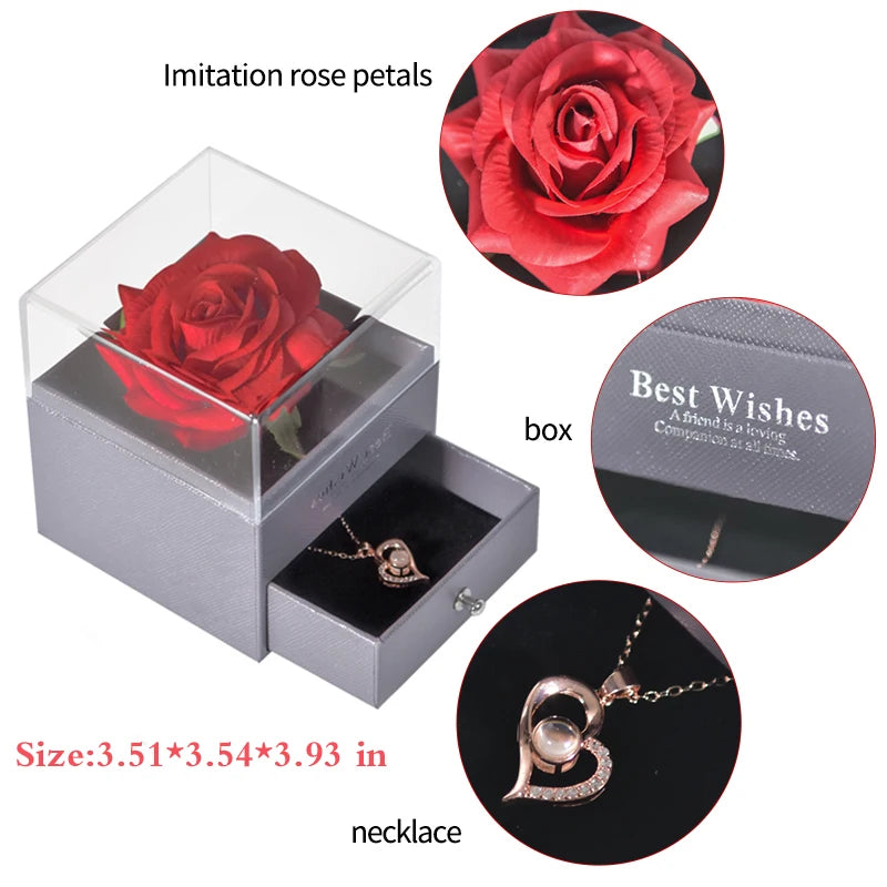 Eternal Rose Jewelry Box with 100 Languages "I Love You" Necklace – The Ultimate Romantic Gift!