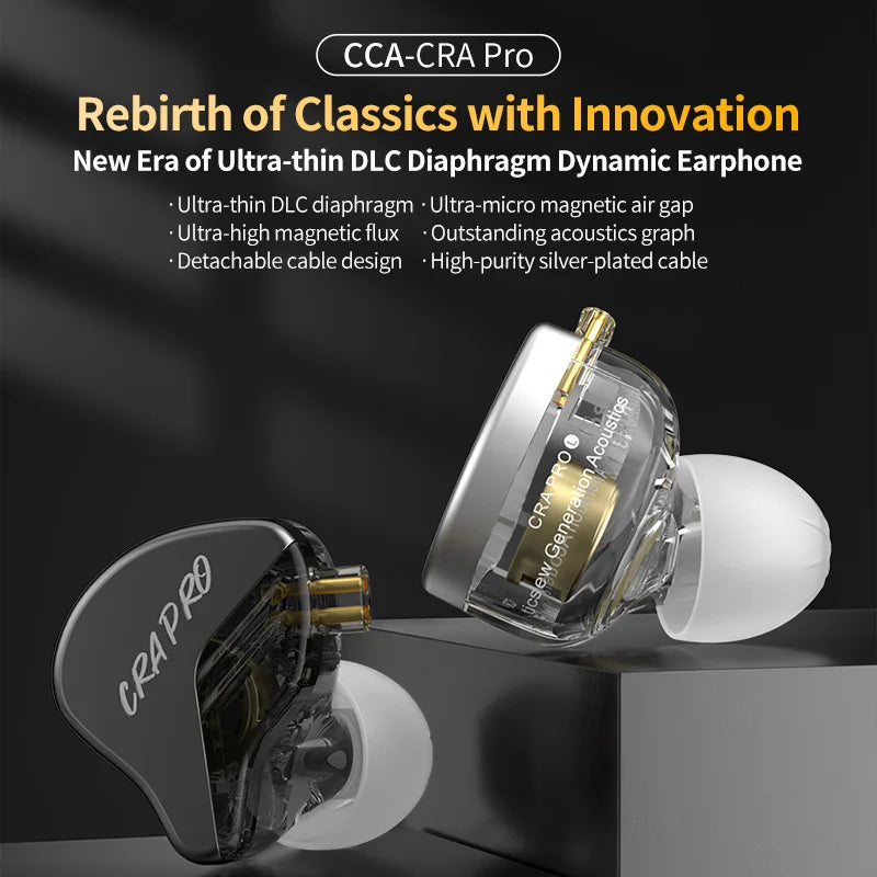 CRA Pro HIFI Earphones DLC Diamond Diaphragm Dynamic Earbuds with Replaceable Headphone Cables Sports Music Earphones