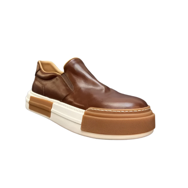 Vintage Men High Quality Horsehide Genuine Leather Slip on Loafers Thick Platform Low Cut Casual Shoes Autumn outside Sneakers