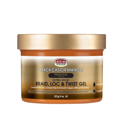 African Pride Black Castor Miracle Braid, Lock & Twist Gel 8 oz