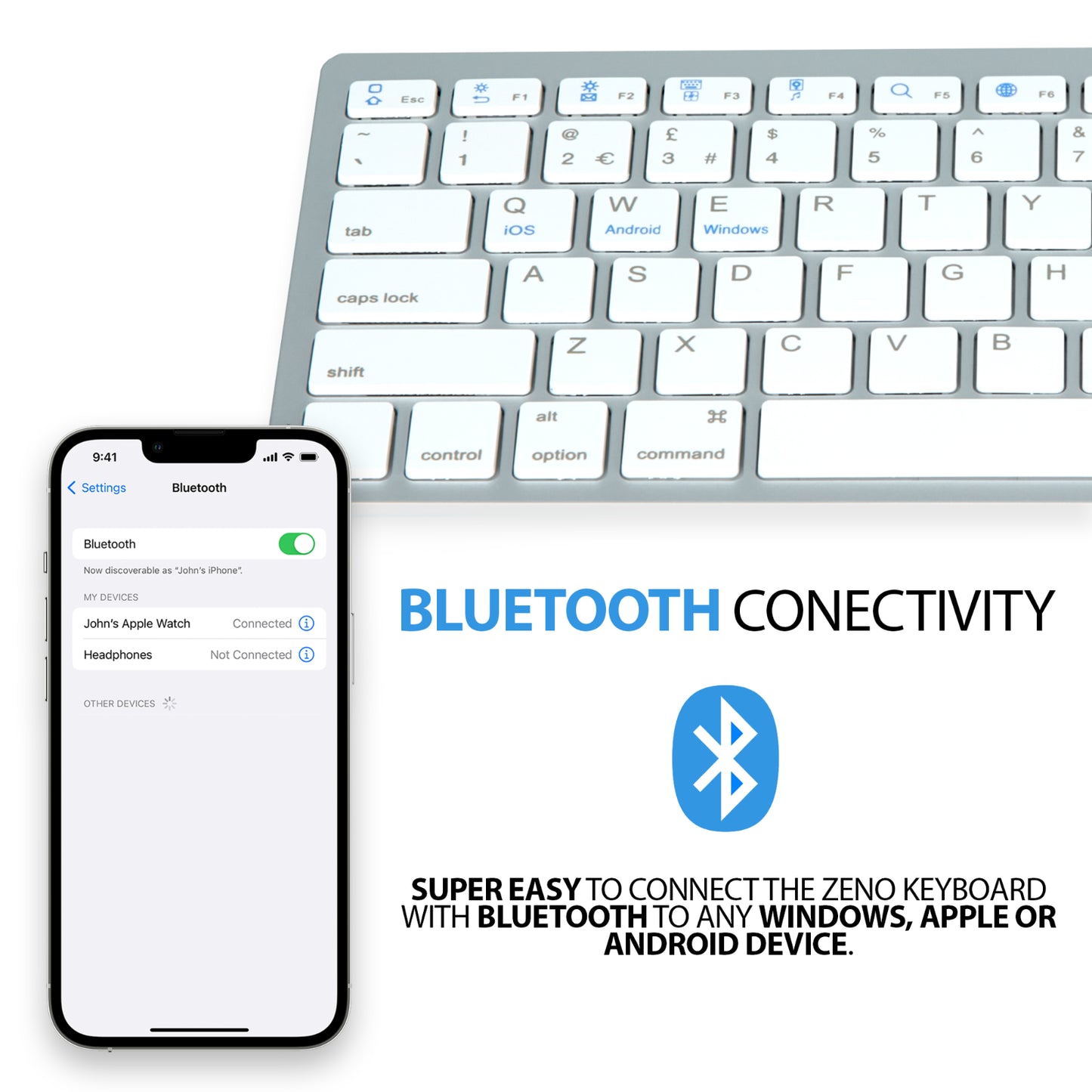 Slim Wireless Bluetooth Keyboard for iMac, iPad, Android Phones, Tablets, and PCs - UK Layout