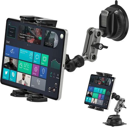 Tablet Holder for Car, 360° Rotate Adjustable Ipad Car Mount with Suction Cup, Dashboard Windshield Tablet Mount Suction Cup for Ipad/Samsung Galaxy, 4.7-12.9" Tablets and Smartphones