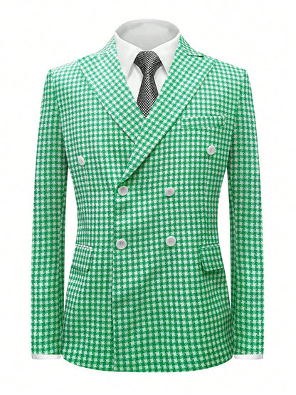 I Finelong Fashionable Casual Houndstooth Patterned Suit Jacket for Men, Suitable for Commuting and Going Out