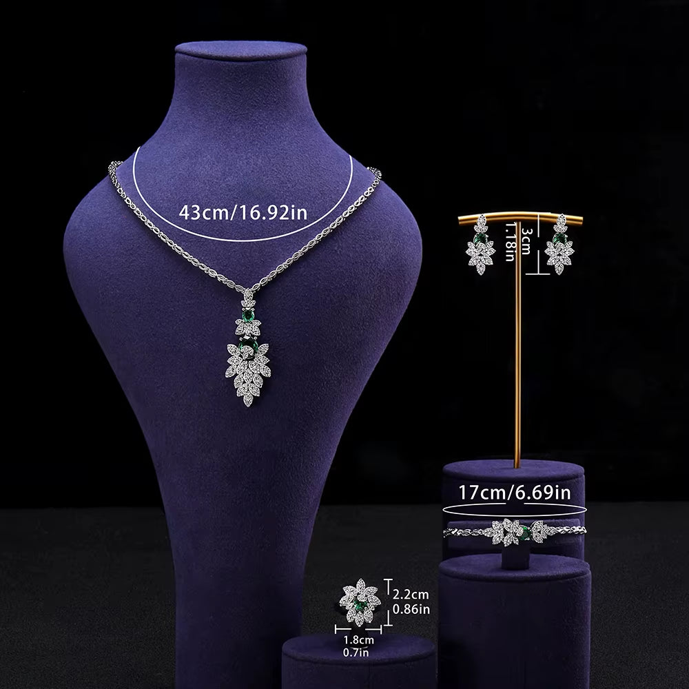 Luxury 4-Piece Sparkling Crystal Wedding Bride Sparkling Jewelry Accessories Suitable for Bridal Parties, Dates, Queen Gifts