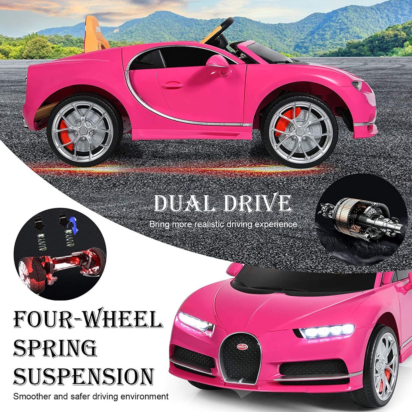 Exciting 12V Licensed Bugatti Battery-Powered Ride-On Car with Remote Control for Kids